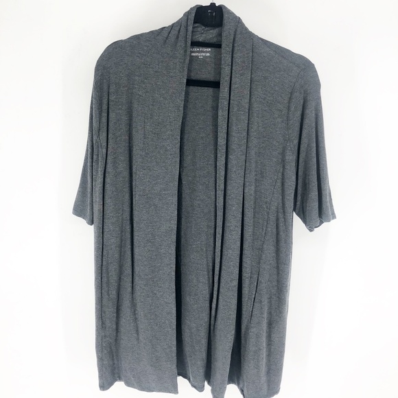 ✅Eileen‎ Fisher Short Sleeve Gray OPEN FRONT CARDIGAN. - Picture 2 of 5